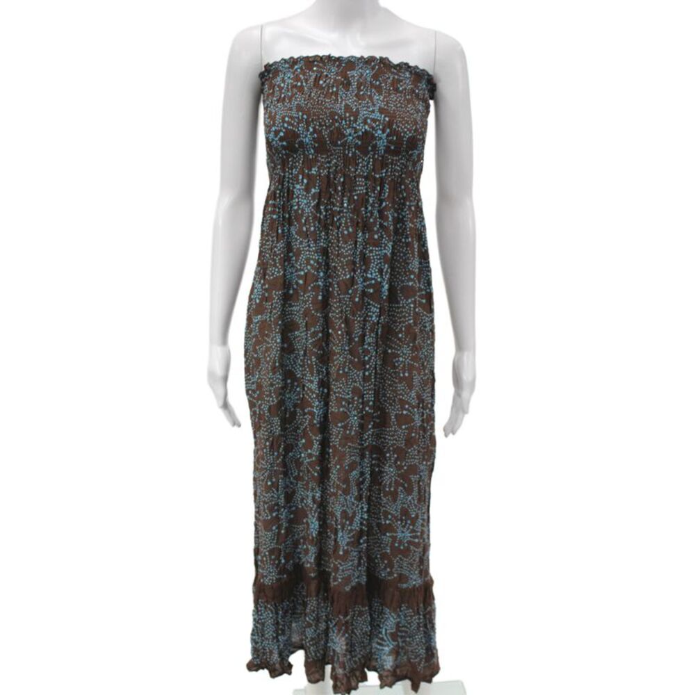 Cool Change Women Maxi Sundress Floral Brown Rayon Sleeveless Mid-Calf Size S